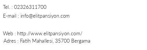 Elit Pansiyon Bergama telefon numaralar, faks, e-mail, posta adresi ve iletiim bilgileri